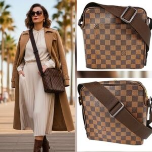 Authentic Louis Vuitton Damier Olaf PM Shoulder Bag MI1024